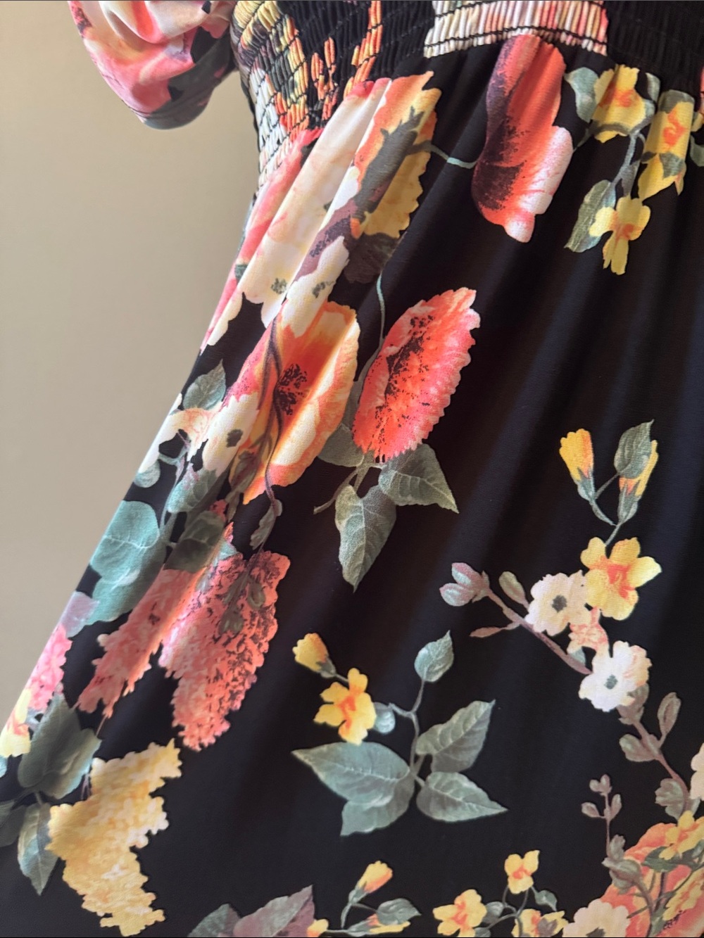Emerald Black Maxi Dress with Pink, Coral & Green Floral Print Maternity - Picture 3 of 9